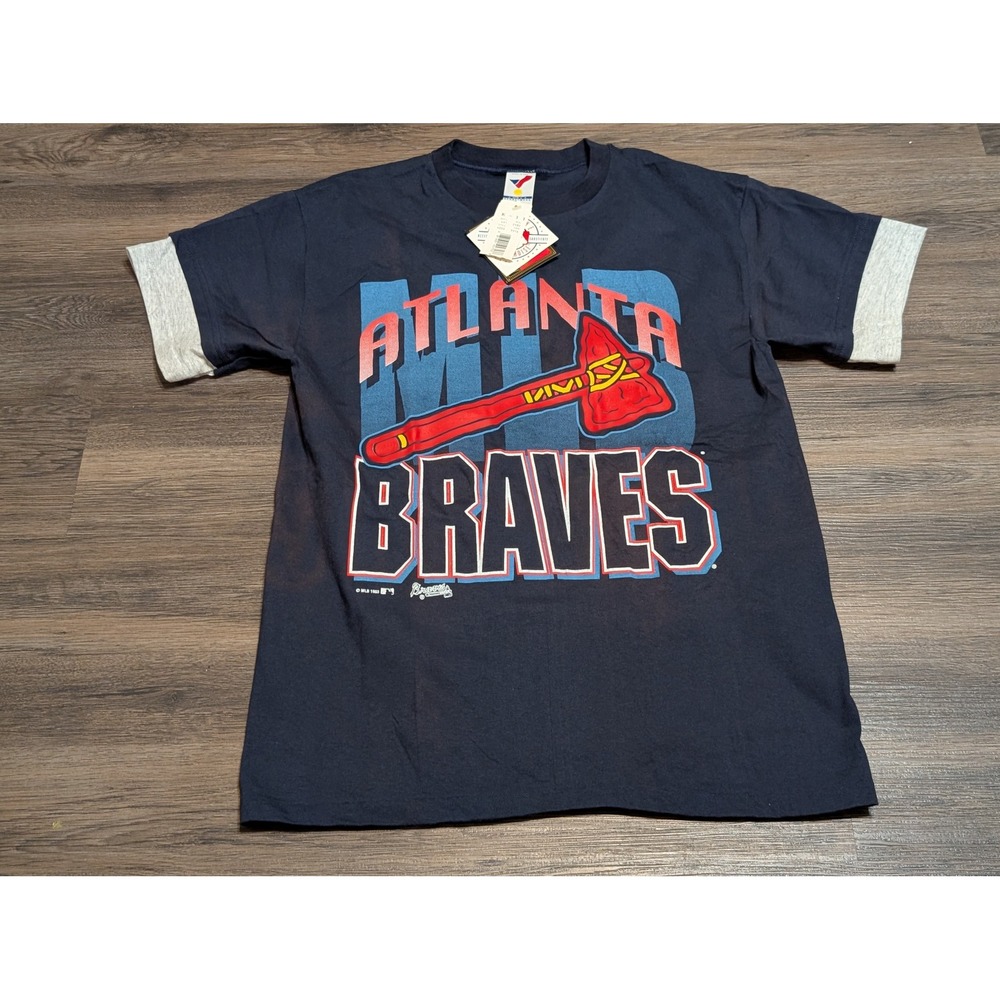 VTG 1993 Atlanta Braves MLB Artex T-Shirt Navy Blue Large Made in USA READ‎